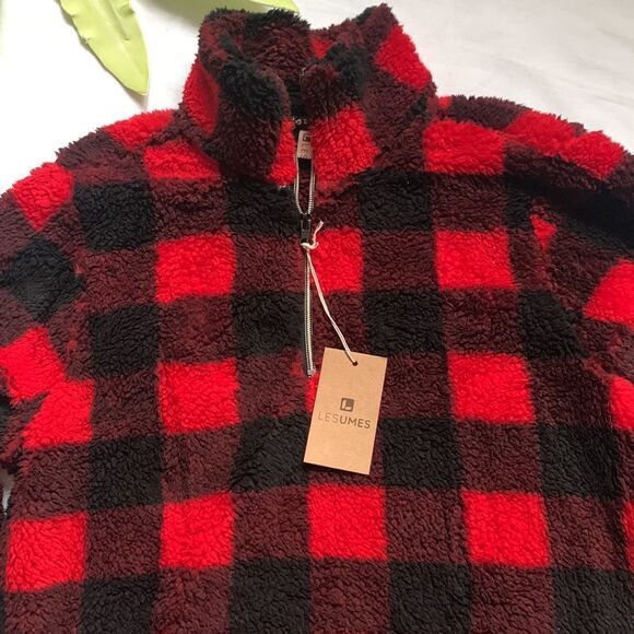 ⭐️nwt Les Umes Sherpa Fuzzy Fleece Collar Sweatshirt⭐️ - Picture 7 of 10